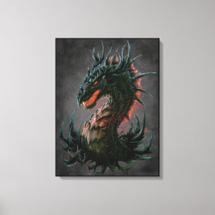 Regal Black Dragon Head - Fullt Färg Canvastryck