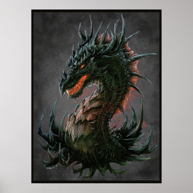Regal Black Dragon Head - Fullt Färg Poster (Framsidan)