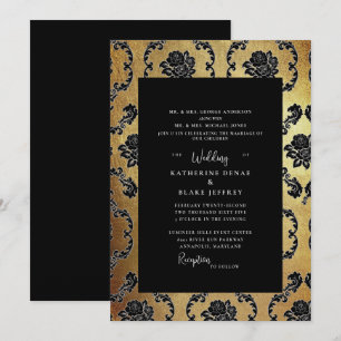 Regal Black & Guld Elegant Båda föräldrarna Bröllo Inbjudningar