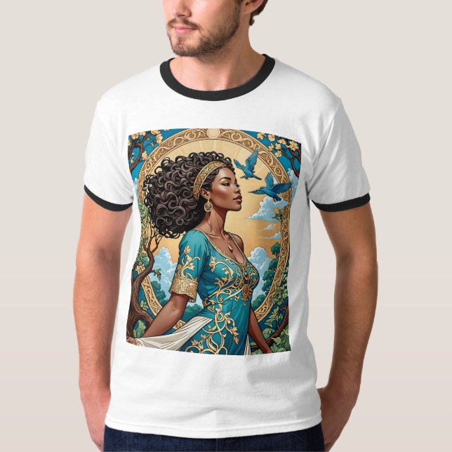 Regal Black Queen Art nouveau T-Shirt (Framsida)