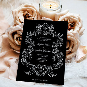 Regal Black Vintage Baroque Ram Bröllop Inbjudningar
