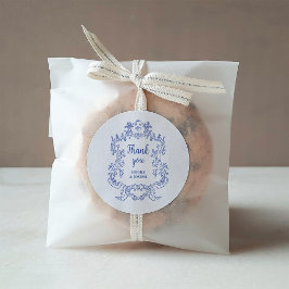 Regal Blue and White Vintage Baroque Ram Bröllop Runt Klistermärke