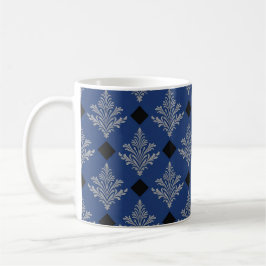 Regal Blue Black & Silver Damask Stil Coffee Mugg