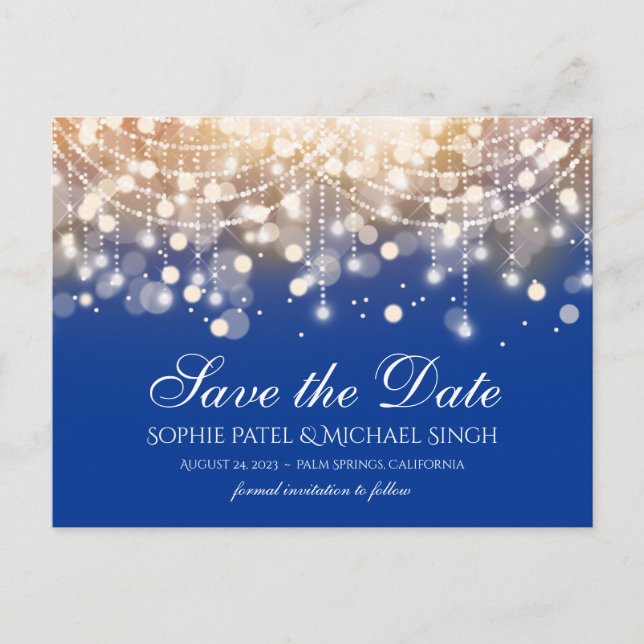 Regal Blue och Guld Bokeh Ljus Vykort (Framsida)