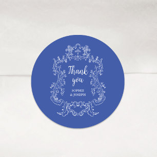 Regal Blue   Vintage Baroque Ram Bröllop Runt Klistermärke
