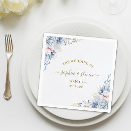 Regal Blue & White Wedding Invitation with Gold  Pappersservett