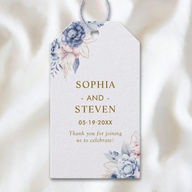 Regal Blue & White Wedding Invitation with Gold  Presentetikett (Skapare uppladdad)
