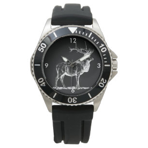 Regal Bull Elk in Black and White Armbandsur