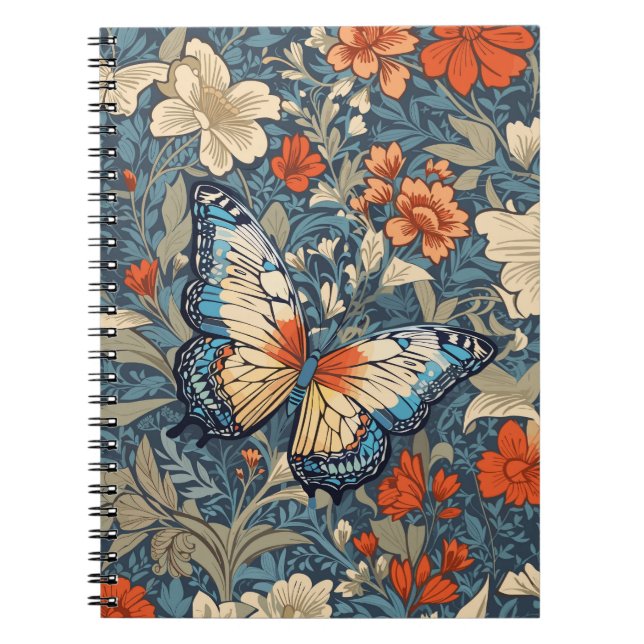 Regal Butterfly Amidst William Morris Blommigt Anteckningsbok (Framsidan)