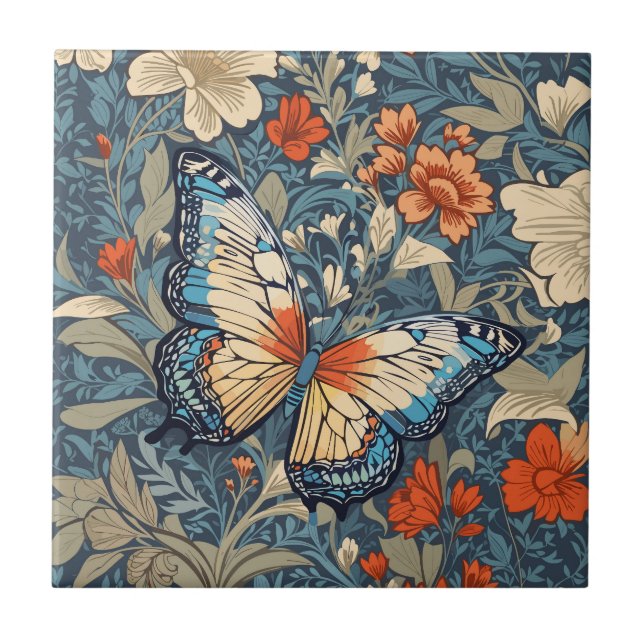 Regal Butterfly Amidst William Morris Blommigt Kakelplatta (Framsidan)