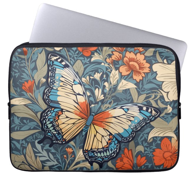 Regal Butterfly Amidst William Morris Blommigt Laptop Fodral (Framsidan)