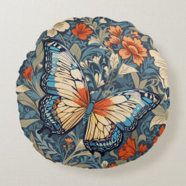 Regal Butterfly Amidst William Morris Blommigt Rund Kudde