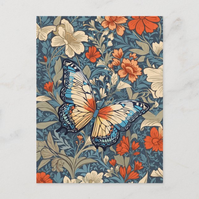 Regal Butterfly Amidst William Morris Blommigt Vykort (Framsida)