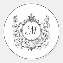 Regal Classic Formal Monogram Vapensköld Bröllop Runt Klistermärke