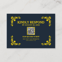 Regal Contrast Midnatt Blå & Guld QR RSVP-kort