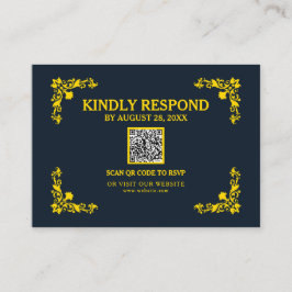 Regal Contrast Midnight Blue & Gold QR RSVP Card Tilläggskort