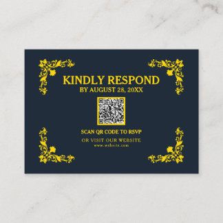 Regal Contrast Midnight Blue & Gold QR RSVP Card Tilläggskort