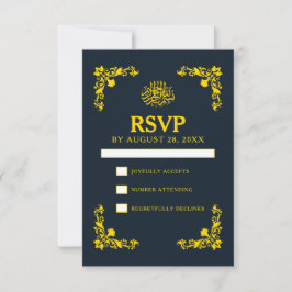 Regal Contrast Midnight Blue & Gold Wedding OSA Kort