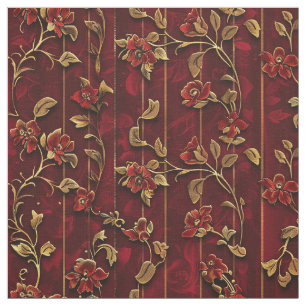 Regal Crimson Velvet med Golden Blommigt Tyg