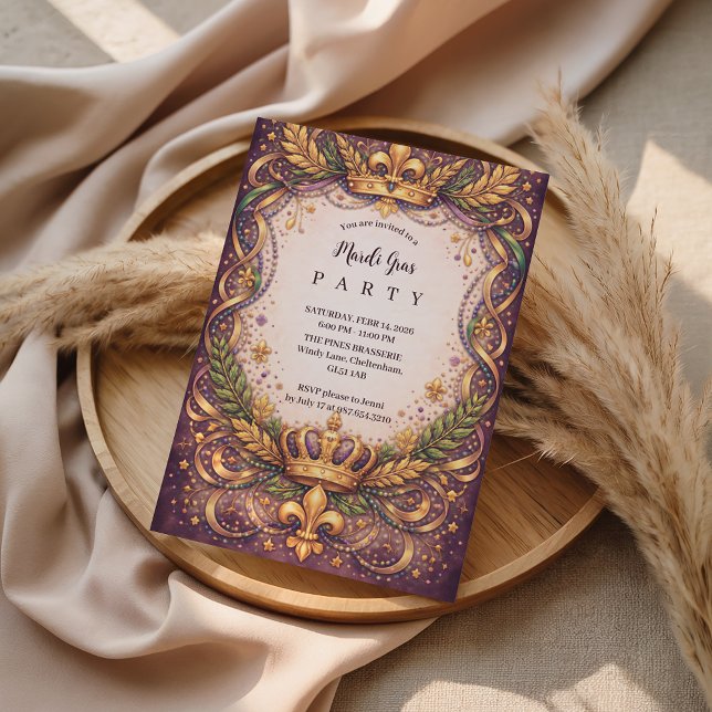 Regal Crown Fleur-de-Lis Mardi Gras Inbjudningar (Skapare uppladdad)