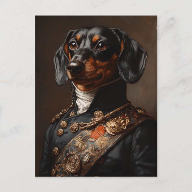 Regal Dachshund i Napoleonernas militära enhetliga Vykort (Framsida)