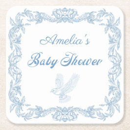 Regal Dusty Blue Baroque Ram Baby Shower Underlägg Papper Kvadrat