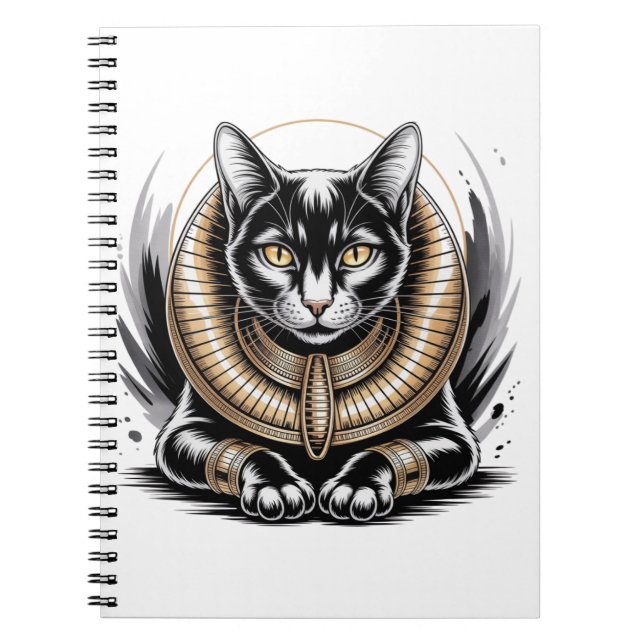 Regal Egyptian Black Cat Art Anteckningsbok (Framsidan)