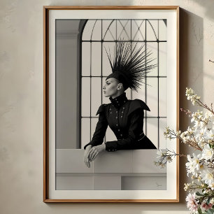 Regal Gaze: Avant-Garde Monochrome Mode Poster