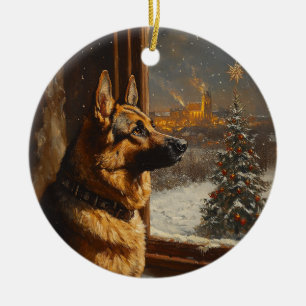 Regal German Shepherd Julgran Oljemålning Julgransprydnad Keramik