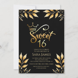 Regal Gold & Obsidian Sweet 16 Birthday Invitation Inbjudningar
