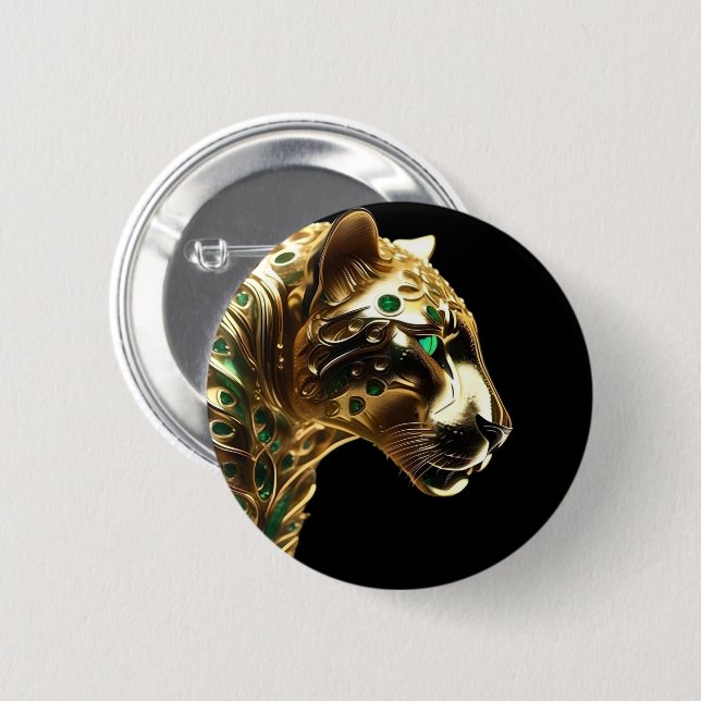 Regal Grace: Guld Jaguar med Emeralds Knapp (Framsida & baksida)