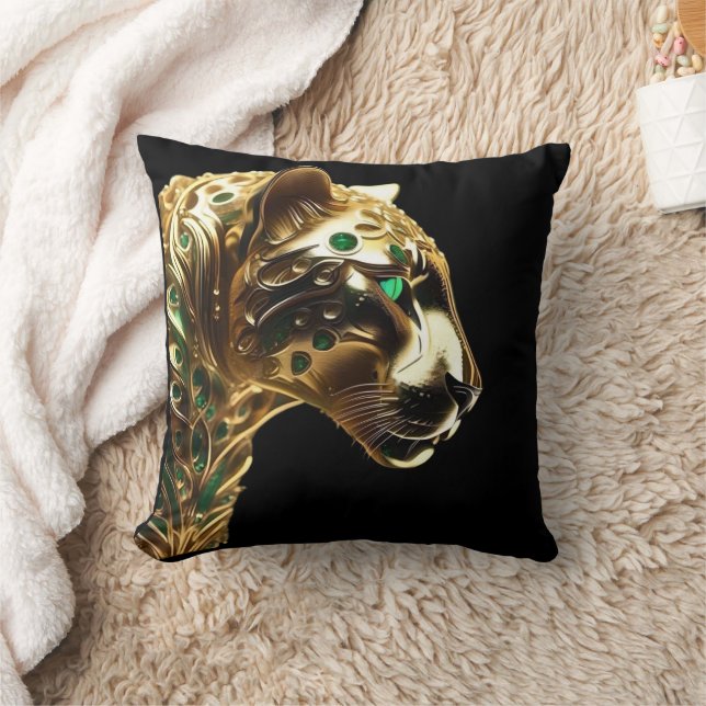 Regal Grace: Guld Jaguar med Emeralds Kudde (Filt)