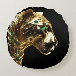 Regal Grace: Guld Jaguar med Emeralds Rund Kudde