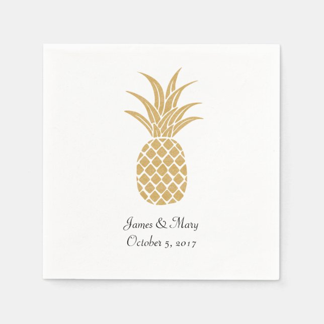 Regal Guld Pineapple Bröllop Cocktail Napkins Pappersservett (Framsidan)