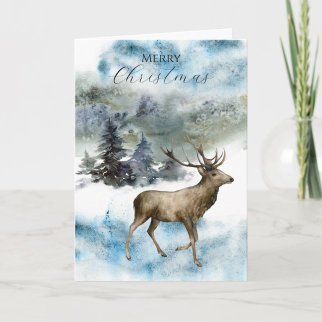 Regal Hjort i ett Snowy Woodland-julkort Kort (Framsida)