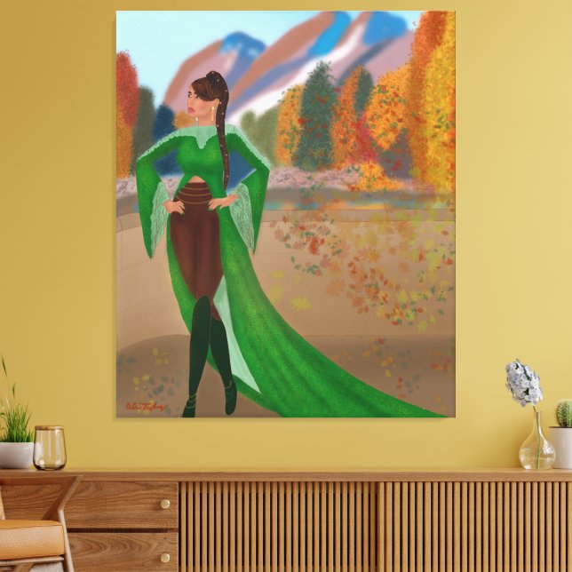 Regal i höst | Vacker Black Woman Canvastryck (Insitu (Vardagsrum))