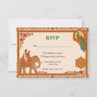 Regal Indian Floral Peacock RSVP Card OSA Kort