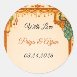 Regal Indian Wedding Peacock Favor Stickers | Saff Runt Klistermärke