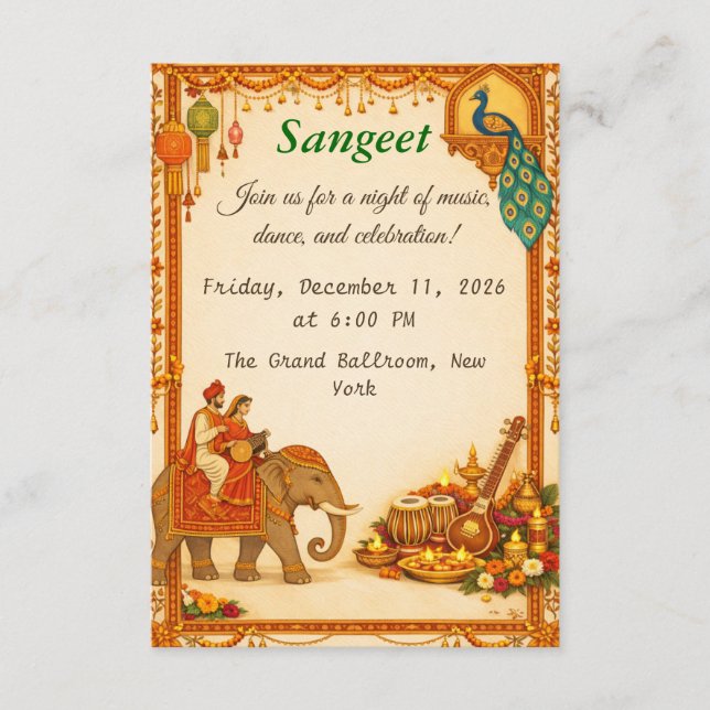 Regal Indian Wedding Sangeet Details Card Tilläggskort (Framsida)