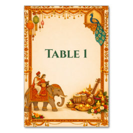 Regal Indian Wedding Table Number Card | Gold Bordsnummer