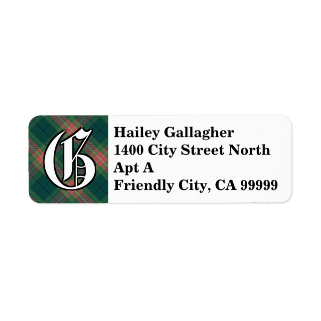 Regal Irish Klan Gallagher Tartan Monogram Returadress Etikett (Framsidan)