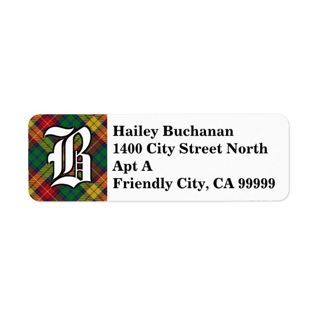 Regal Klan Buchanan Tartan Monogram Returadress Etikett (Framsidan)
