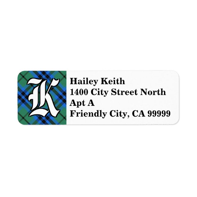 Regal Klan Keith Tartan Monogram Returadress Etikett (Framsidan)