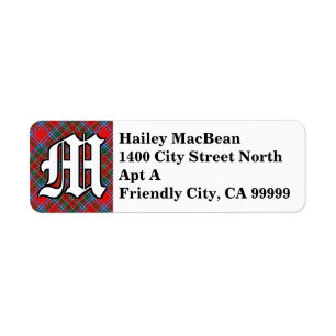 Regal Klan MacBean MacBain Tartan Monogram Returadress Etikett