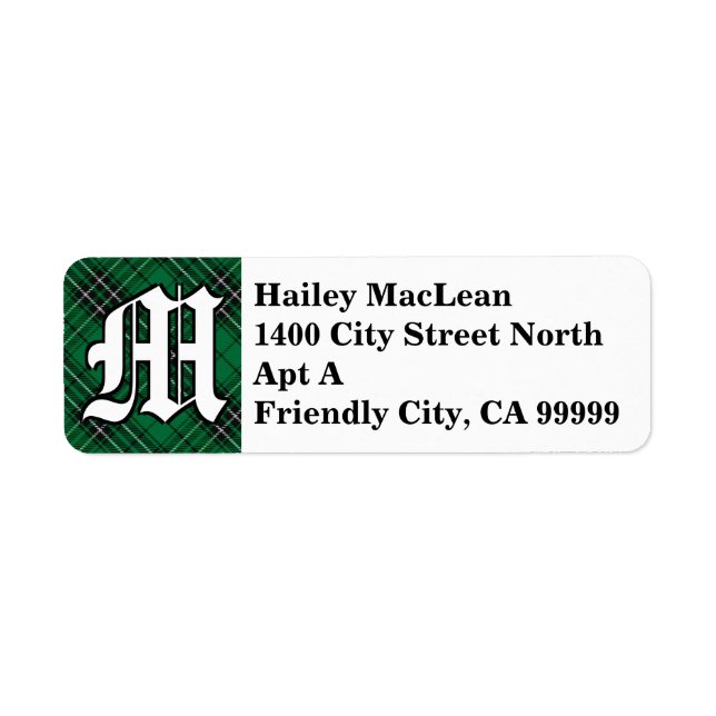 Regal Klan MacLean Hunting Tartan Monogram Returadress Etikett (Framsidan)