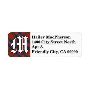 Regal Klan MacPherson Red Tartan Monogram Returadress Etikett