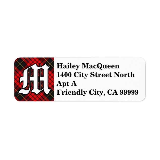 Regal Klan MacQueen Tartan Monogram Returadress Etikett (Framsidan)
