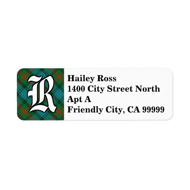 Regal Klan Ross Tartan Monogram Returadress Etikett (Framsidan)