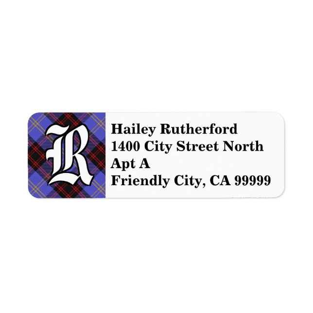 Regal Klan Rutherford Tartan Monogram Returadress Etikett (Framsidan)