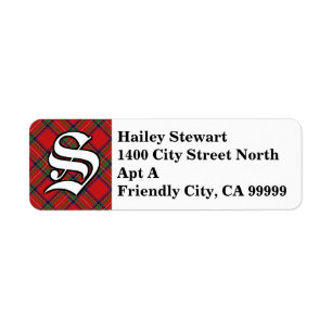 Regal Klan Stewart Tartan Monogram Returadress Etikett